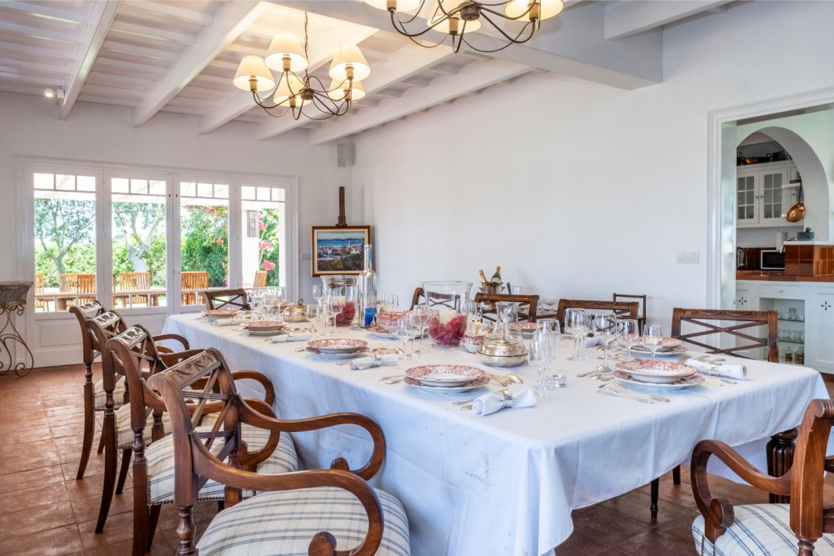 Exterior of finca Son Bonaventura surrounded by Mediterranean vegetation, Menorca